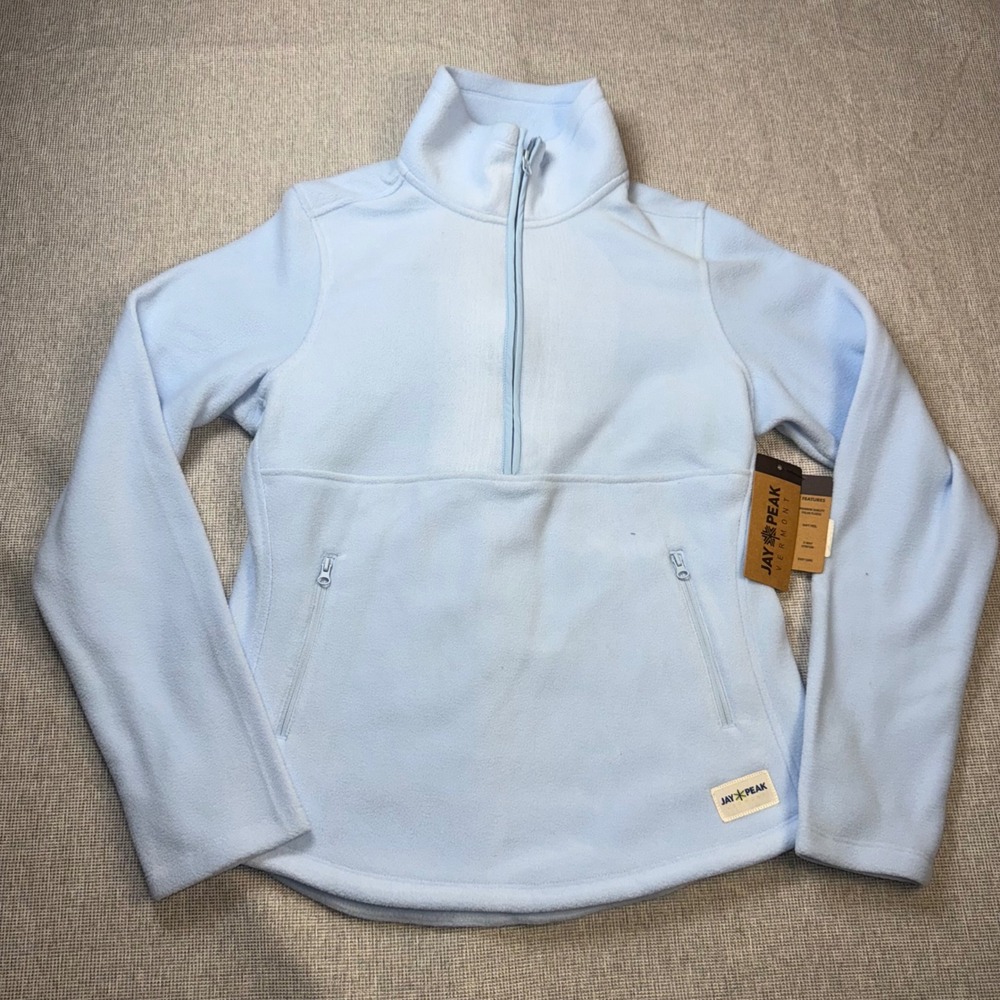 Jay Peak Vermont Women Polar Fleece Quarter Zip Pullover Baby Blue Small NWT